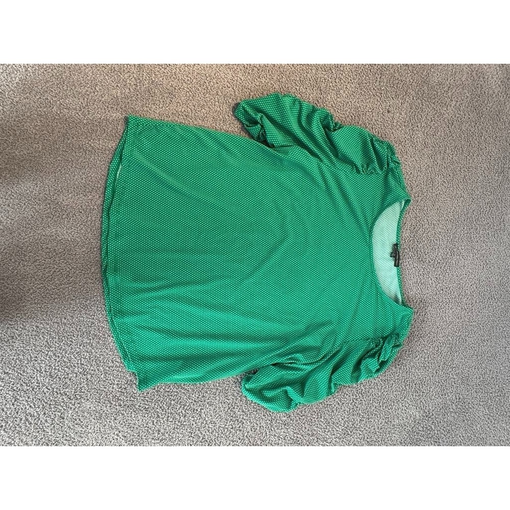 Adrianna Papell Women's Top XL Green White Polka Dot Short Sleeve Ruched 2